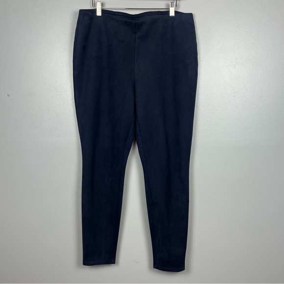 Chico’s navy faux suede poly spandex pull on pants, size 12. - Picture 1 of 8